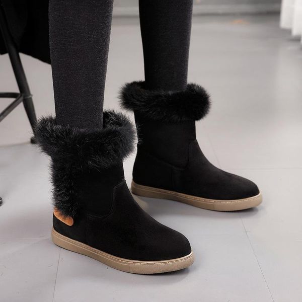 

women snow boots 2020 winter new flat hair non-slip cotton shoes plus velvet female short botas keep warm footwear, Black