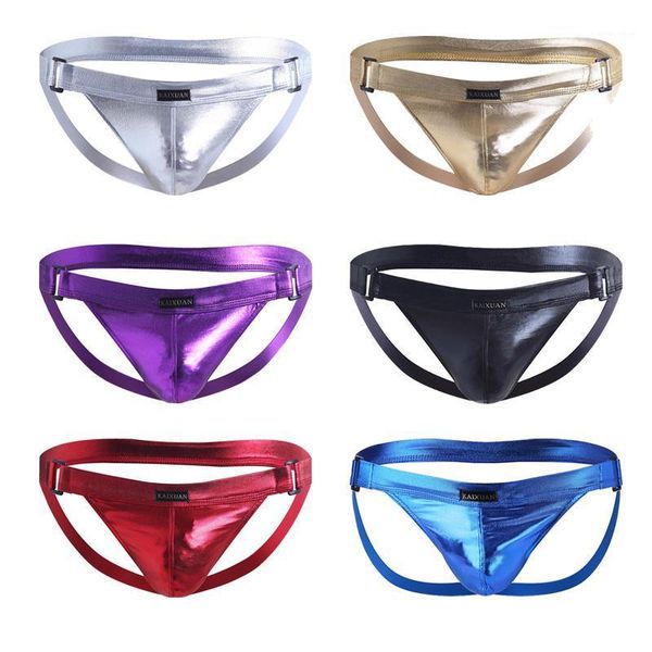 

men's interest patent leather pair of thongs low-waisted imitation leather one-ding pants to attract buttock t pants1, Black;brown