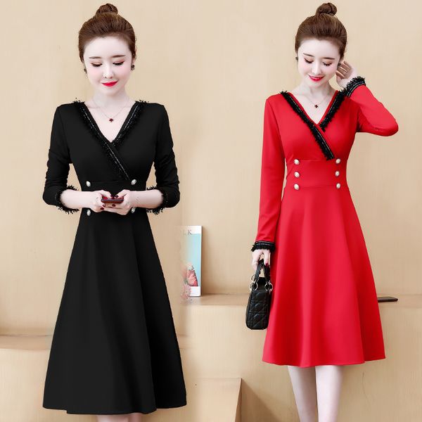 

womens plus size with v-cleavage in fat 2021 red autumn black woman ladies working dressed enkr, Black;gray