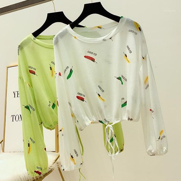 

autumn feather printing long sleeve thin section t pity woman easy show thin rope short fund sunscreen unlined upper garment1, White;black