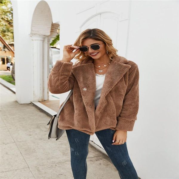 

2020 women coat fashion streetwear turn over collar loose extend1, Black