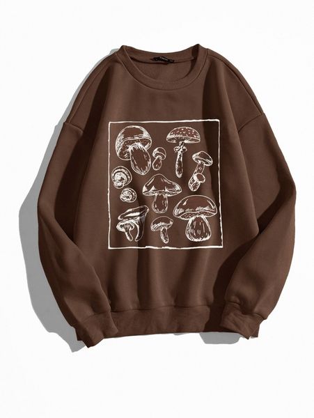 

round neck mushroom print thermal pullover u2ew#, White;black