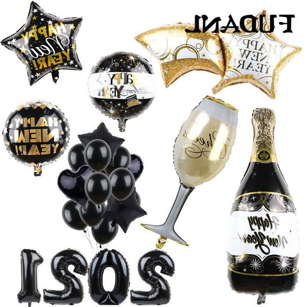 

year balloons 2021 foil happy new for marry christmas party decoration 18inch black bottle helium globos birthday eve supplies