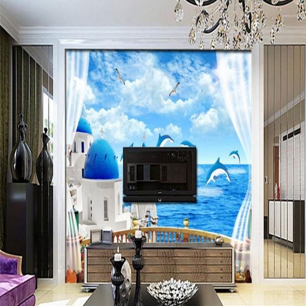 

dropship p wallpaper hd 3d space expansion aegean dolphin background wall decoration painting mural custom wallpaper1