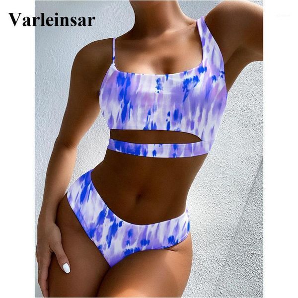 

2020 tie dye mid waist bikini female swimsuit women swimwear two-pieces bikini set asymmetric bather bathing suit swim v24631, White;black