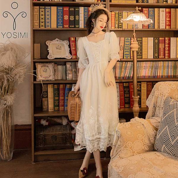 

yosimi beige lace long women dress elegant 2020 summer half sleeve fit and flare mesh embroidery evening party bandage dresses, Black;gray