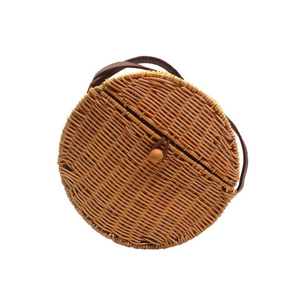 

vintage rattan women straw bags ins popular female summer circle handbag lady knit shoulder bag handmade weave crossbody ss3363