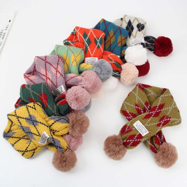 

wool versatile children's knitting autumn winter korean ball boys and girls cross scarf travel warm neck hyej, Red;brown