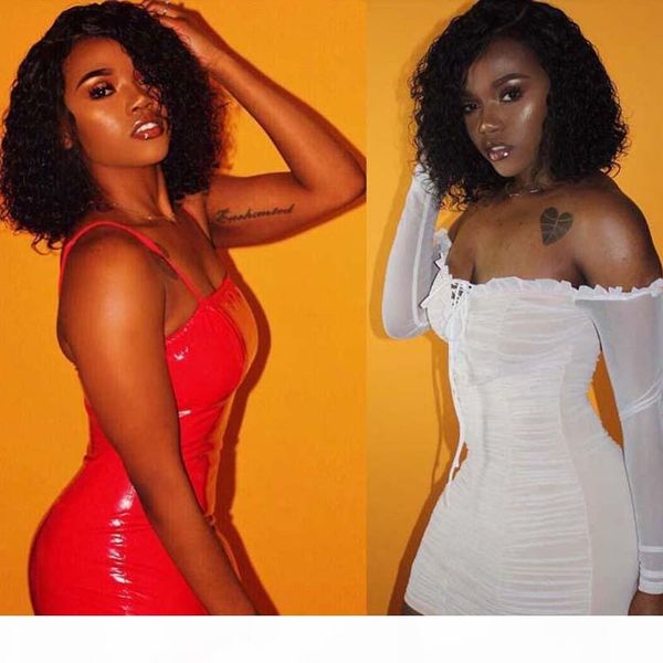 

8a lace front wigs brazilian virgin human hair bob haircut loose curly 200% density natural hairline preplucked with baby hair, Black;brown