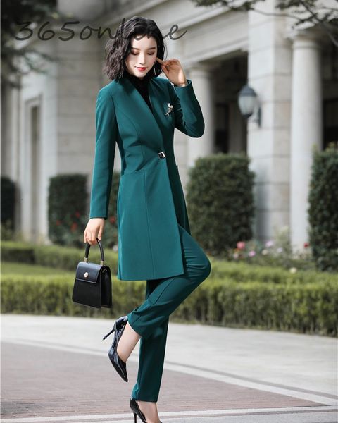

fashion uniform styles professional business suits for women office work wear blazers set pantsuits autumn winter outfits set, White