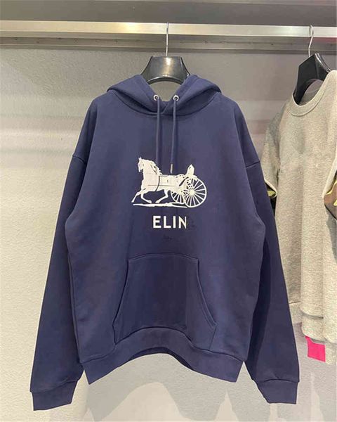 

Men's Hoodies & Sweatshirts Family C high version front carriage pattern printing, weaving and dyeing fashion brand CL Terry Hoodie sweater VVZO, Black