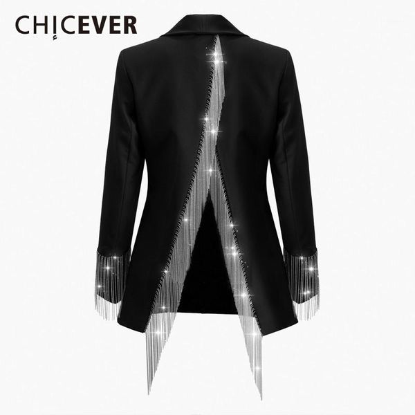 

casual patchwork tassel black coats female long sleeve lapel collar button backless irregular coat women 2019 tide new1, Black;brown