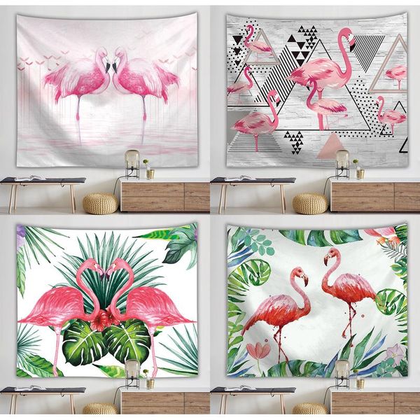 

flamingo гобелен стена висит гобелен тропическое растение печатные психоделические хиппи гобелены домашний декор шаль остит b jllgco