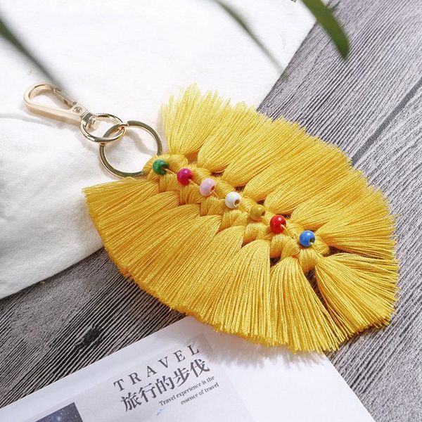 

1pc new style bohemia leaf tassel fringed diy jewelry garments bag decorative accessories key chain pendant craft cotton tassels h jllofo