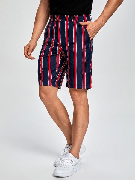 

men striped pocket side shorts e27r#, Black