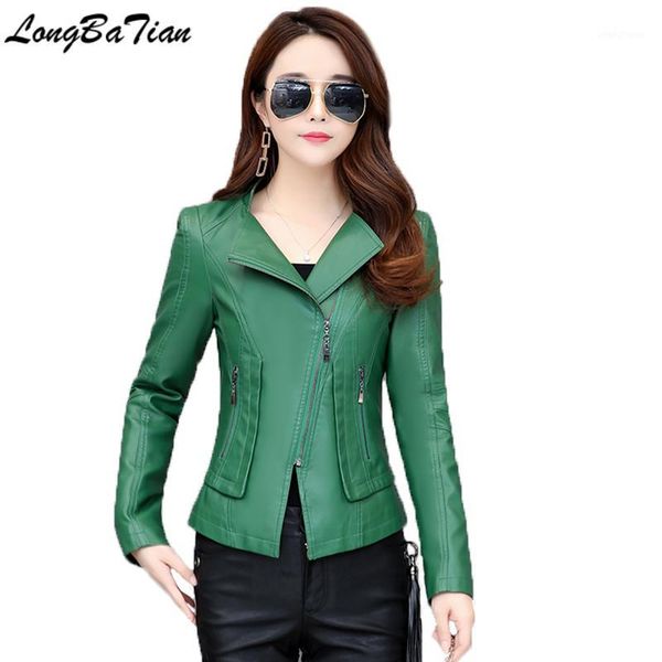 

jacket women spring new slim plus size 4xl green clothing motorcycle leather coat female1, Black