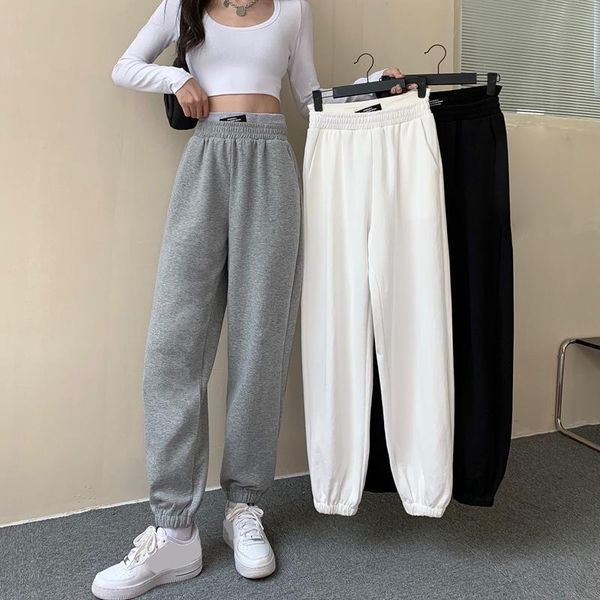 

pants women black solid color winter warm thick students harajuku long trousers womens casual couple pant high waisted, Black;white