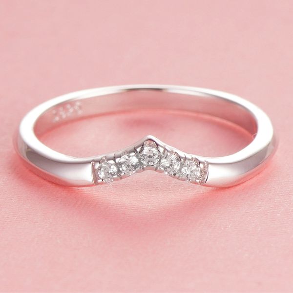 

fashion tonglin s925 sterling silver ring womens fashion all-match v-shaped inlaid zircon temperament wedding ring ornament one piece dropsh