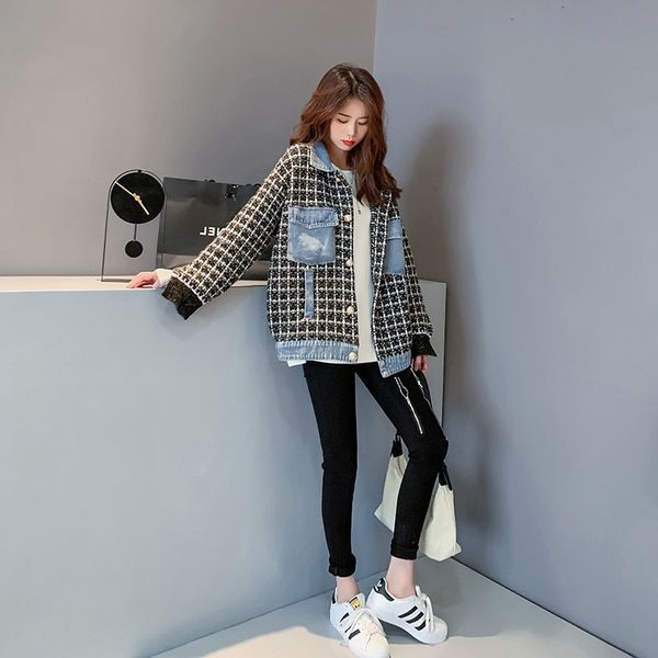 

superaen korean-style loose casual turn down collar jacket autumn and winter denim jacket women 201126, Black;brown