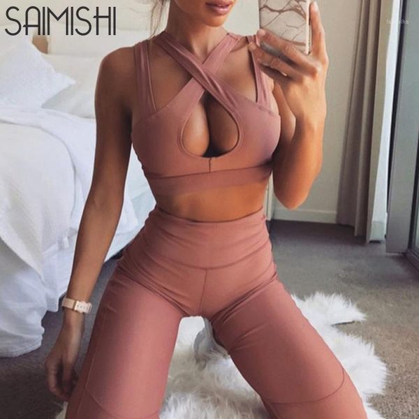 

saimishi cross front short cami and wide waistband high waist pants women tracksuit set 2019 summer two piece outfits1, White