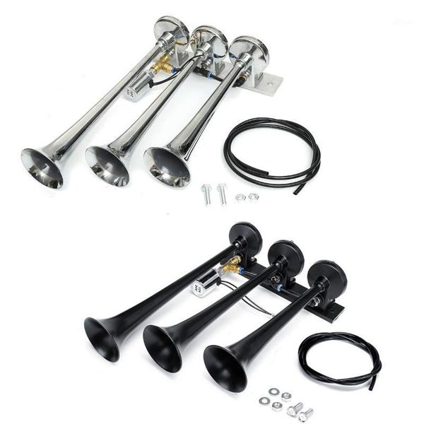 

149db metal 3 trumpet horn multi-tone & claxon horns for train car truck boat 12/24v chrome/black1