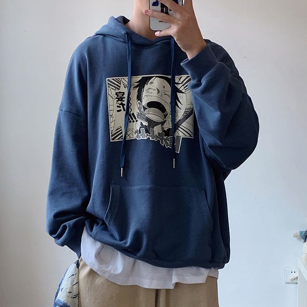 

2019 label autumn plush cartoon printed hooded sweater fashion men's ins super cec couple's coat, Black