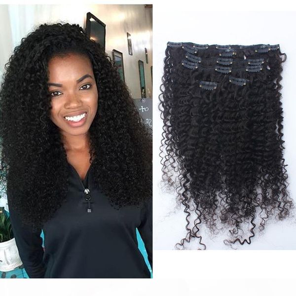 

clip in human hair extensions 7pcs natural color clip brazilian weave virgin extensions human hair 100g afro kinky curly clip, Black;brown