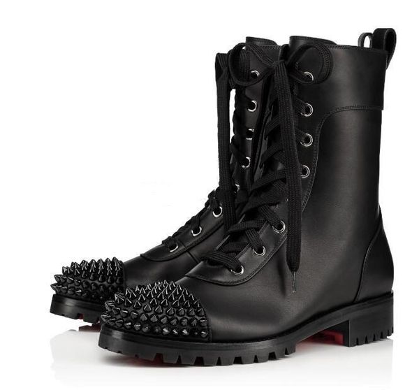 

black genuine leather with spikes women ankle boots red bottom boot luxury designer winter fashion booties black genuine leather bottes femm