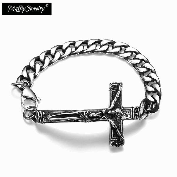 

europe and united states popular jesus cross bracelet inri crucifix jesus cross bracelet punk titanium men thomas style gift y19051101, Golden;silver