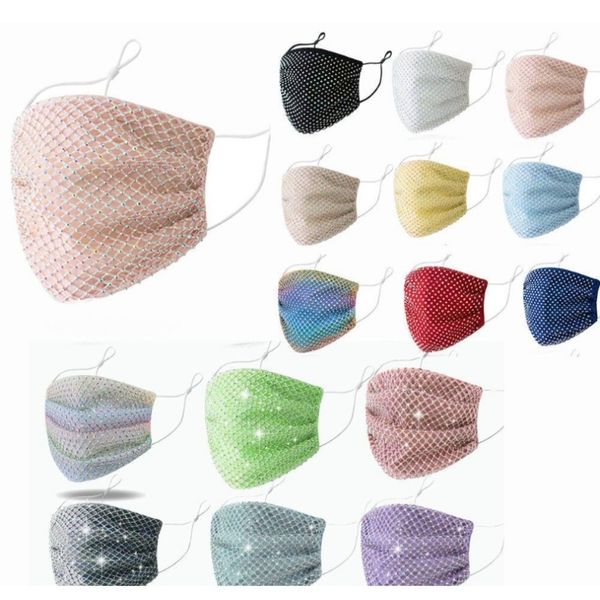 

17 colors fashion bling crystal mask diamond designer mask grid sequin face masks breathable washable reusable mask