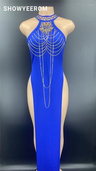 

sparkly silver rhinestone mirror elastic fabric long dress women birthday stage play celebrate dress dancer party show1, Black;red