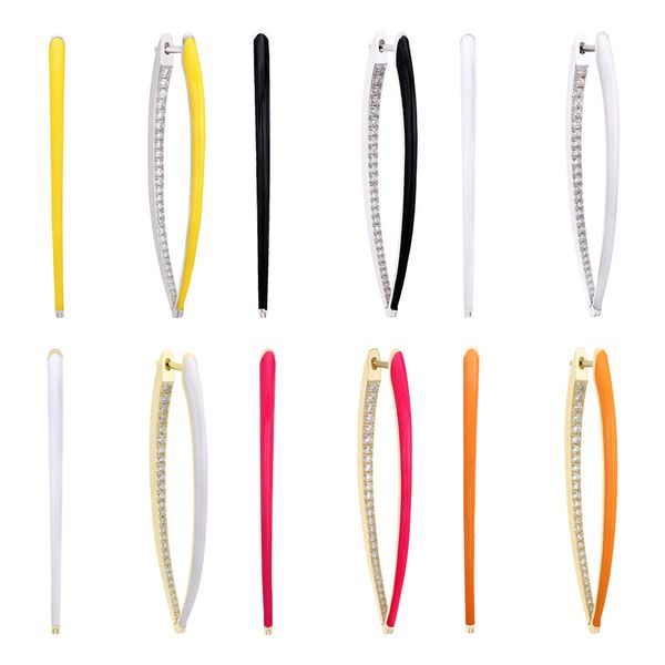 

hoop & huggie shadowhunters real 925 silver earrings with clear cz colorful neon enamel women jewelry big size yellow, Golden;silver