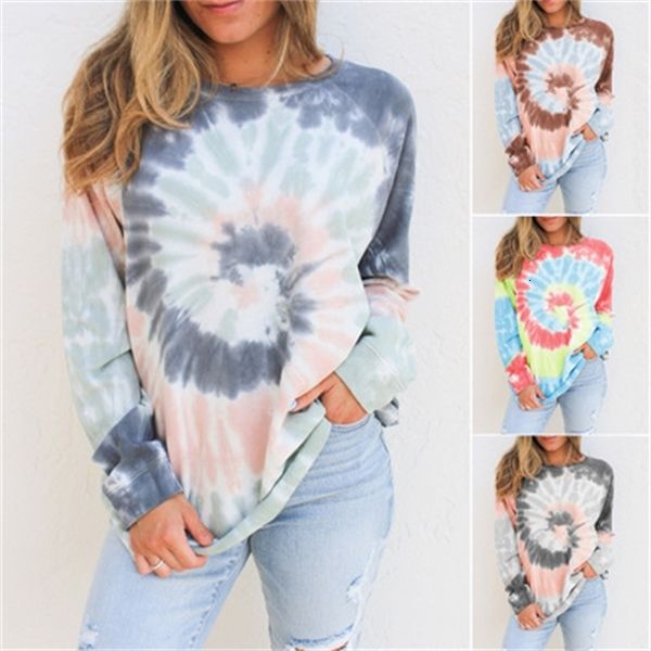 

new tie dye printed sweater women's round neck long sleeve loose in autumn / winter 2020, Black