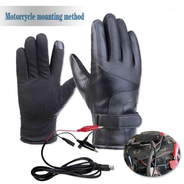 

1pair heated gloves pu leather winter electric thermal gloves heated waterproof motorcycle1