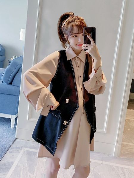 

wcssn жир сестра беременна кусок жилет осень два костюма длина сыпучей среды рубашки новый корейский жилет модный sbd6y костюм женский, Black;gray