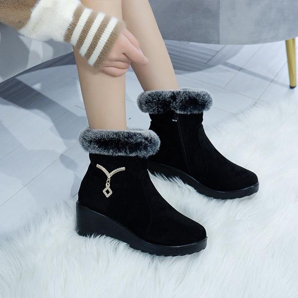 

winter snow boots fashion women's flat shoes woman boots botas with fur for female women shoes plus size, Black
