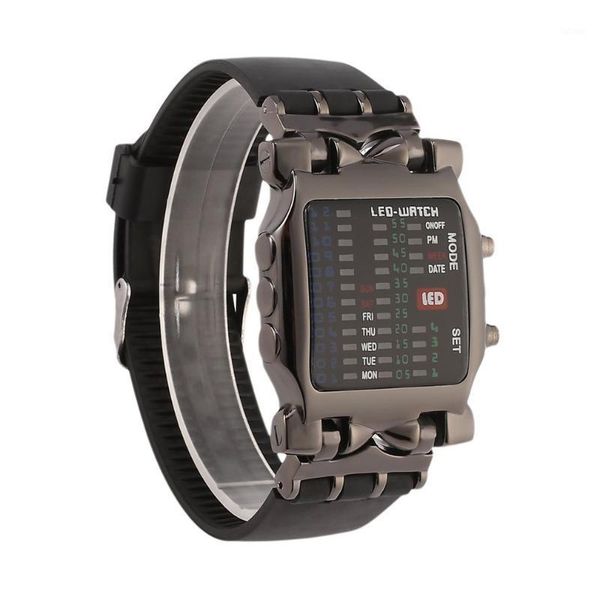 

outdoor sport led digital binary watches popular square dial uirubber band casual wrist watch relogio1, Slivery;brown