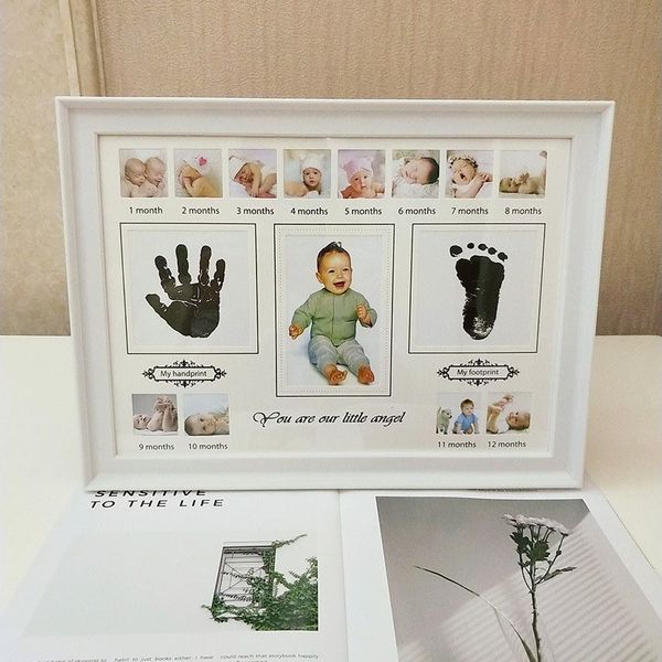 Frame bonito do bebê quadro DIY handprint ou pegada impressão de tinta Pitcture presente de aniversário para bebê moldura de parede decorações home lj201105