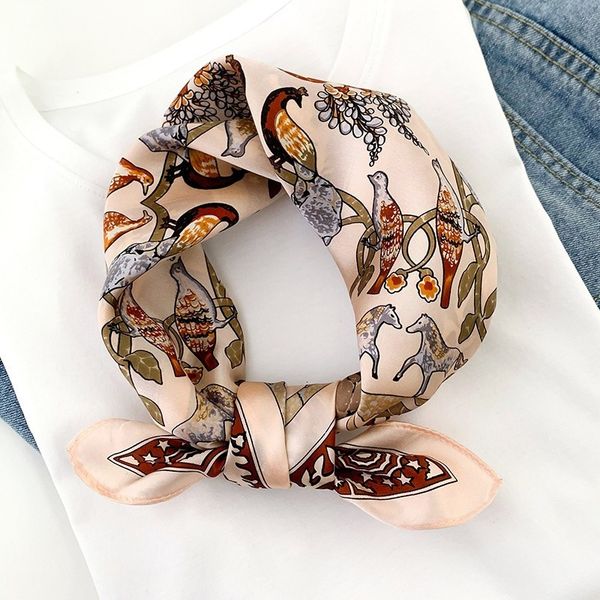 

2020 new silk neck scarf for women hair band print lady neckerchief bandana 53cm square scarves headband wraps tie, Blue;gray