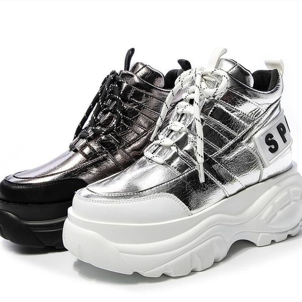 

2020 new sneakers women platform white sneakers height increasing shoes casual boots breathable soft woman chunky shoes, Black