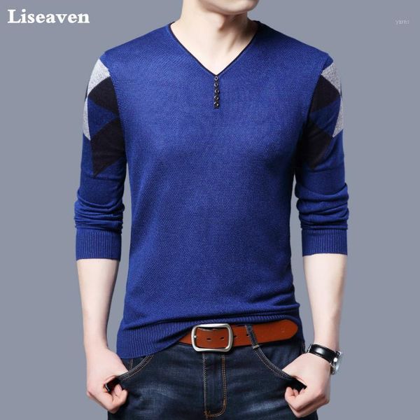 

liseaven sweater men 2018 autumn winter slim fit cashmere wool pullovers men v-neck pull homme sweaters1, White;black
