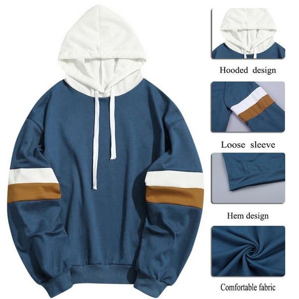 

men's hoodies loose new 2021 spring autumn male casual hooded sweatshirts solid color splice men hoodie pullover tracksuit, Black