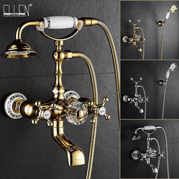 

luxury crystal handle bathtub gold brass faucet with hand shower telephone type bath faucets sets mixer tap wall mounted el8310g bbylyx