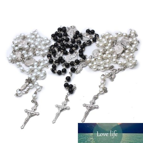 

four holy church holy rosary necklace imitation pearl cross pendant christian religious ornament, Silver