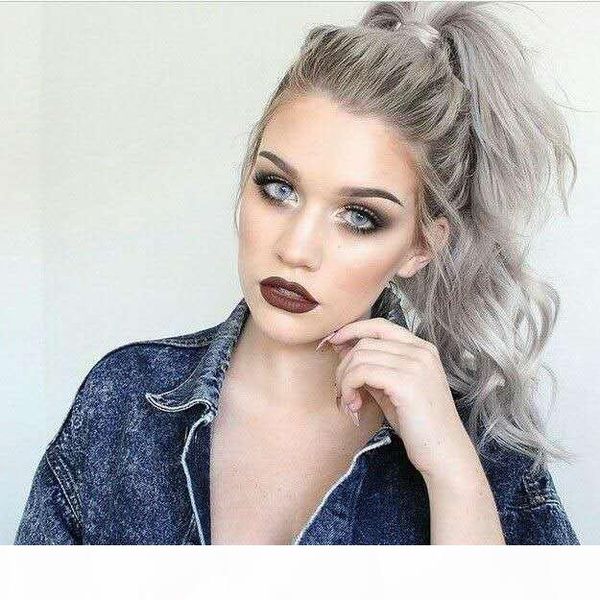 

grey hair wavy ponytail puff wave pony tail clip in long gray wavy human virgin wrap drawstring ponytail font wave hairstyle, Black
