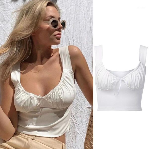 

2020 casual whiter slim u collar tank summer sleeveless bowknot short crop female vacation party clothes wholesale1, White