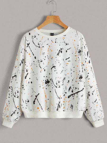 

splatter print drop shoulder pullover d4rq#, White;black