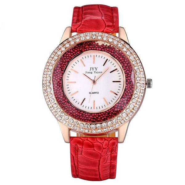 

full diamond watch head ball decorative dial band fashion pu leather ladies quartz watch factory wholesale, Slivery;brown