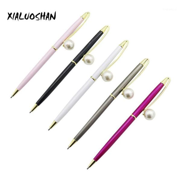 

ballpoint pens 1 pcs style of pearl pen colorful rotating metal ball school supplies black ink ballpen gift 5 colors1, Blue;orange