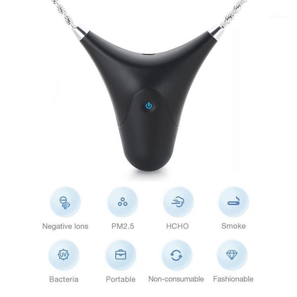 

portable wearable air purifier mini air purifier usb necklace mini negative lon freshener for adults kids black1